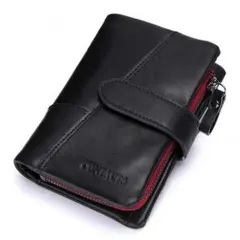 【大人気！】二つ折り 財布 本革 取り外せる小銭入れ　ブラック