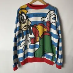 90s Disney ミッキー グーフィー ボーダー プリントスウェット 古着