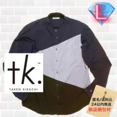 TAKEO KIKUCHI バンドカラー 切替デザイン クレイジーパターンシャツ