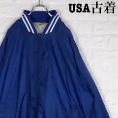 ゆるだぼ 2XL★ USA古着 スタジャン ブルゾン ナイロンジャケット ブルー