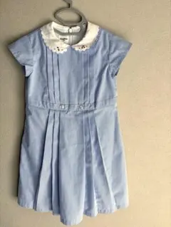 【美品】100cm familiar 襟付きストライプ半袖ワンピース