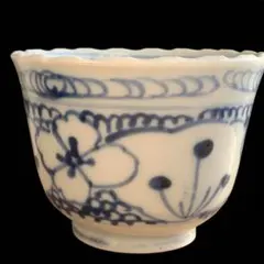 古伊万里　染付桧垣文向付　蕎麦猪口　初期手　江戸中期　酒器　古器を楽しむ　白濁 古伊万里 染付桧垣文向付 蕎麦猪口 初期手 江戸中期 酒器