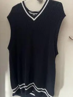 【UNIQLO】メンズ ニットベスト Vネック ネイビー L オーバーサイズ