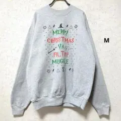 Hanes ヘインズ グレー スウェット 裏起毛 クリスマスプリント M