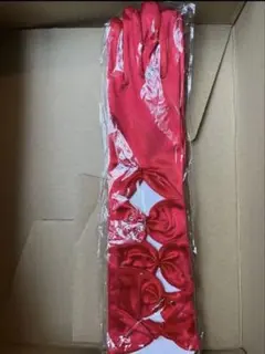 レッドサテングローブロング手袋ビーズリボン風レディースパーティーグッズコスプレ赤