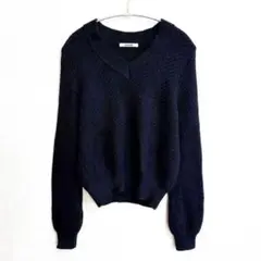 【 SLOANE 】　スローン　畦編み　Vネック　ウール　ネイビー　ニット