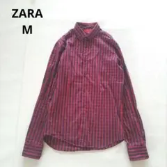 ZARA MAN　長袖　シャツ　チェック柄　赤　ネイビー　М