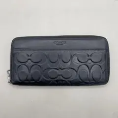 美品✨️コーチ 長財布 ラウンドファスナー シグネチャー エンボス加工 レザー 黒