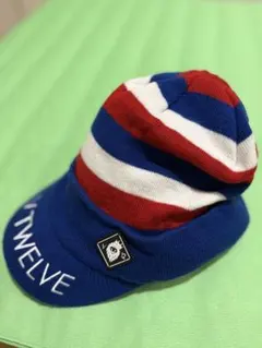 【Ｖ１２】ニット帽 青赤白ストライプ