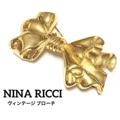 ニナリッチ ヴィンテージ リボン ブローチ ゴールド