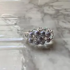 ハンドメイドビーズリング　ペールブルー　パール　ライトアゾレ　スワロフスキー