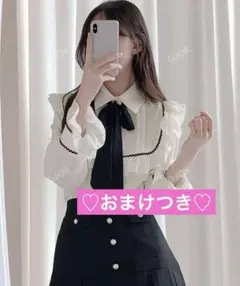 SHEIN コントラストトリム フリル付き 蝶ネクタイ シャツ 量産型 ブラウス