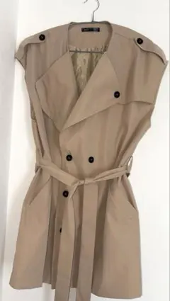 【美品】SHEINノースリーブ トレンチベスト ベージュ