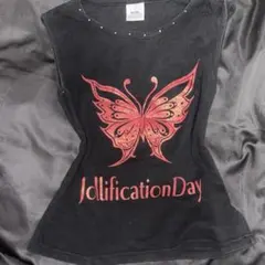 蝶のグラフィック ブラック M タンクトップ ラインストーン グリッター