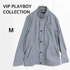 【美品】VIP プレイボーイ　シャツジャケット　ストライプ　スタンドカラー　綿混