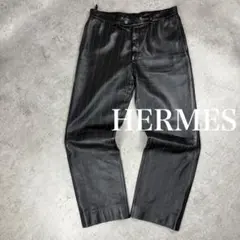 エルメス　HERMES ラム レザー　本革　トラウザー　パンツ 44 黒のサムネイル