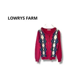 【ローリーズファーム】長袖　カーディガン　アーガイル柄　赤　M
