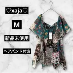 【463】花柄シフォンチュニック【M】ヘアバンド付き　ひらひら涼しげ　可愛い