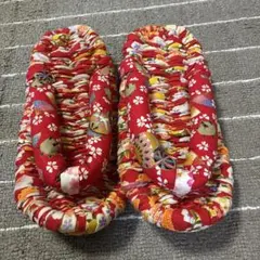ハンドメイド 布ぞうり 赤オレンジ花柄