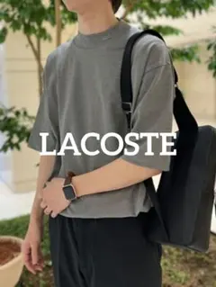 【LACOSTE】5分袖 モックネック サマーニットTシャツ グレー
