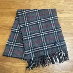 【美品】バーバリー 英国製 カシミヤ100% マフラー チェック グレー