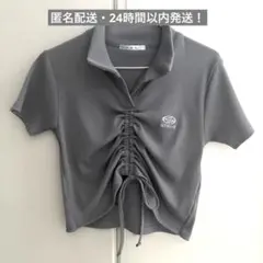 ems excite ポロシャツ 半袖 グレー ギャザー