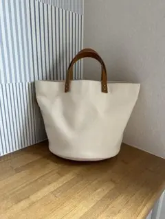【ハンドメイド】帆布×革持ち手バケツトートバッグS＊キナリのサムネイル