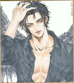 手描きイラスト ミニ色紙 原画 オリジナル 鴉 擬人化 男子