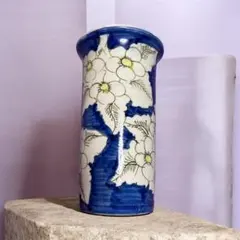花柄陶器植木鉢　直径15cm 高さ27cm