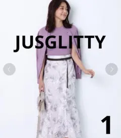 ジャスグリッティー　ヘムフレアレースプリントスカート （紫）　マーメイドのサムネイル