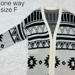 one way ワンウェイ オルテガ柄 ロングカーディガン サイズF 【232】のサムネイル