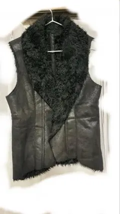 moussy ブラックファーレザーベスト
