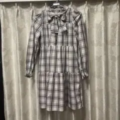 mezzo piano チェック柄リボン付きワンピース L160