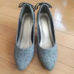 チェック柄 中ヒールパンプス M