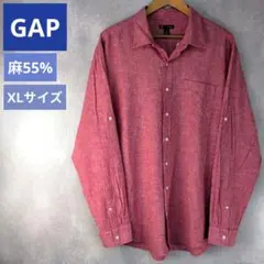 GAP リネン55% 長袖シャツ XL相当 赤系 チャクラレッド 麻混