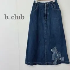 【ビークラブ】デニムロングスカート クマ アップリケ 刺繍 インディゴブルーのサムネイル