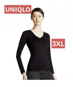 新品 ユニクロ ヒートテック 3XL 長袖 Vネック 黒
