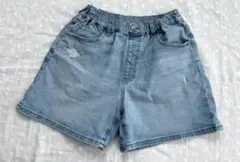 ライトブルー ダメージ加工 ユニクロ　UNIQLO デニム　ショートパンツ