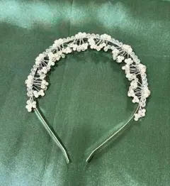 【未使用】パール&クリスタルビーズ シルバーカチューシャ