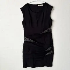 タイトドレス 【M】ワンピース パーティードレス 膝丈 ブラック ラインストーン