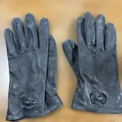 レザー手袋 黒 リボン装飾