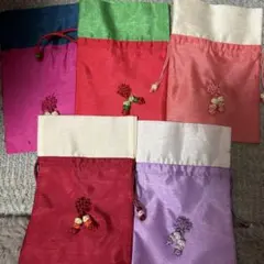 サテン製巾着袋 6個セット