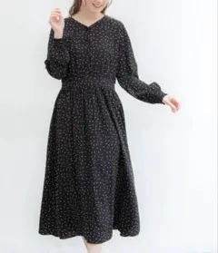 Honeys レディースワンピース ドット柄　ロングワンピース