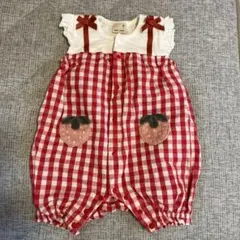 petit main ロンパース 70cm 赤チェック いちごのサムネイル