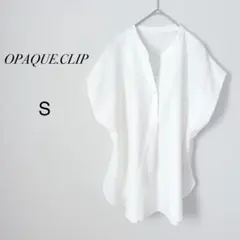 オペークドットクリップ フレンチスリーブブラウス 白 S とろみ　きれいめ