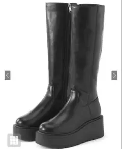ブラックロングブーツ プラットフォームソール