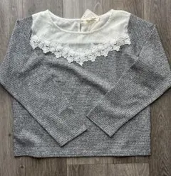 【新品】グレーのレース付き長袖トップス Lサイズ
