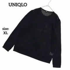【美品】 ユニクロ 長袖 メッシュ ニット ウール 透け感 シアー XL