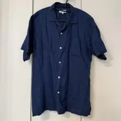 【美品】　HITOYOSHI　シャツ　半袖　オープンカラー　リネン　ネイビー　M