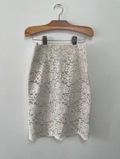 ナチュラルビューティーベーシック レース タイトスカート オフィスカジュアル 白